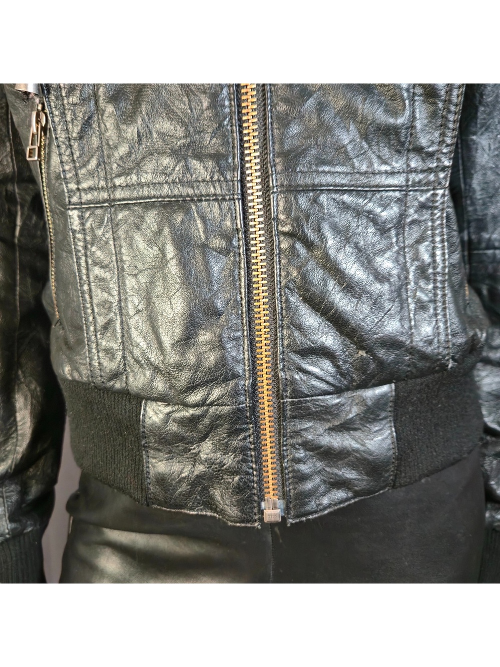 Vintage Y2K Danier Black Leather Studded Fitted Bomber Jacket With Hood Size XS - Picture 5 of 16